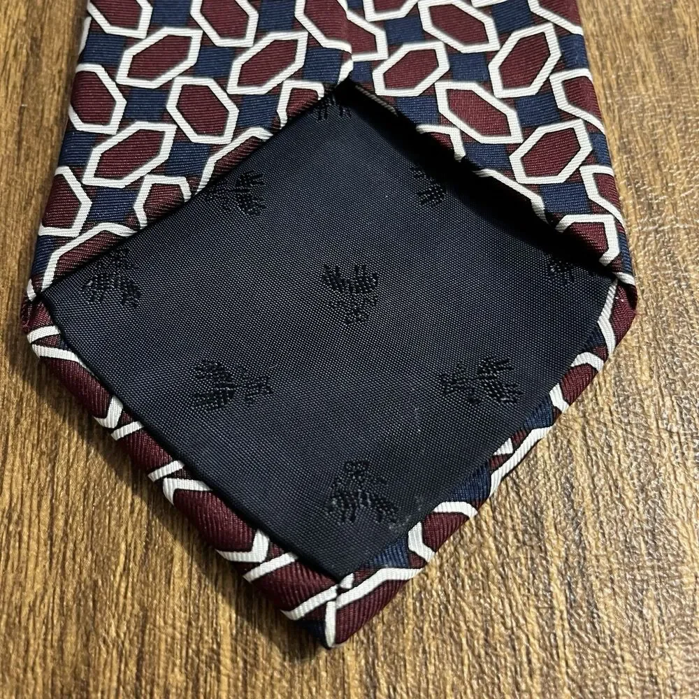 Brooks Brothers Makers Men's Silk Neck Tie‎ USA Designer Geometric Burgundy Blue